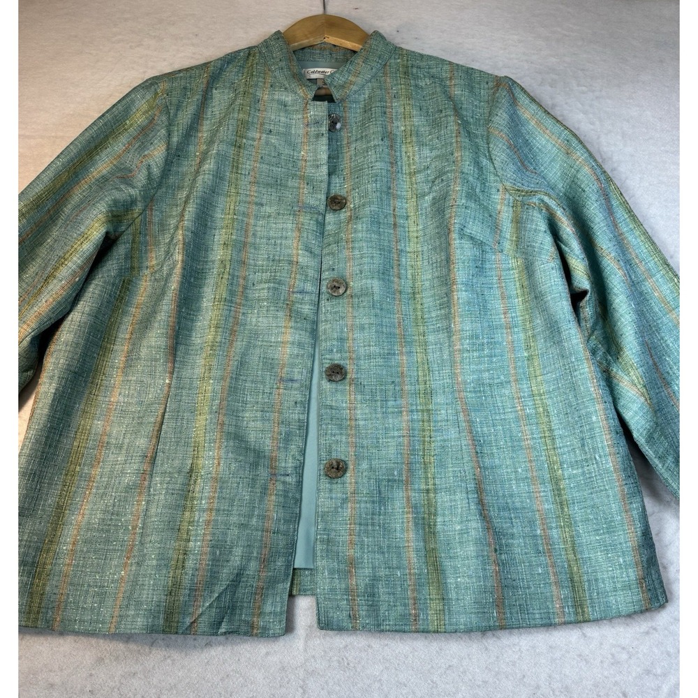 Coldwater Creek Striped Jacket Women's 1X Mandarin Collar Lined Muted Green